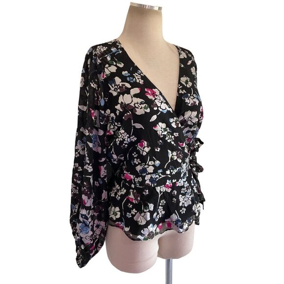 Parker Britta Long Sleeve Wrap Front Tie Blouse in Black Large New Womens Floral - Picture 5 of 16